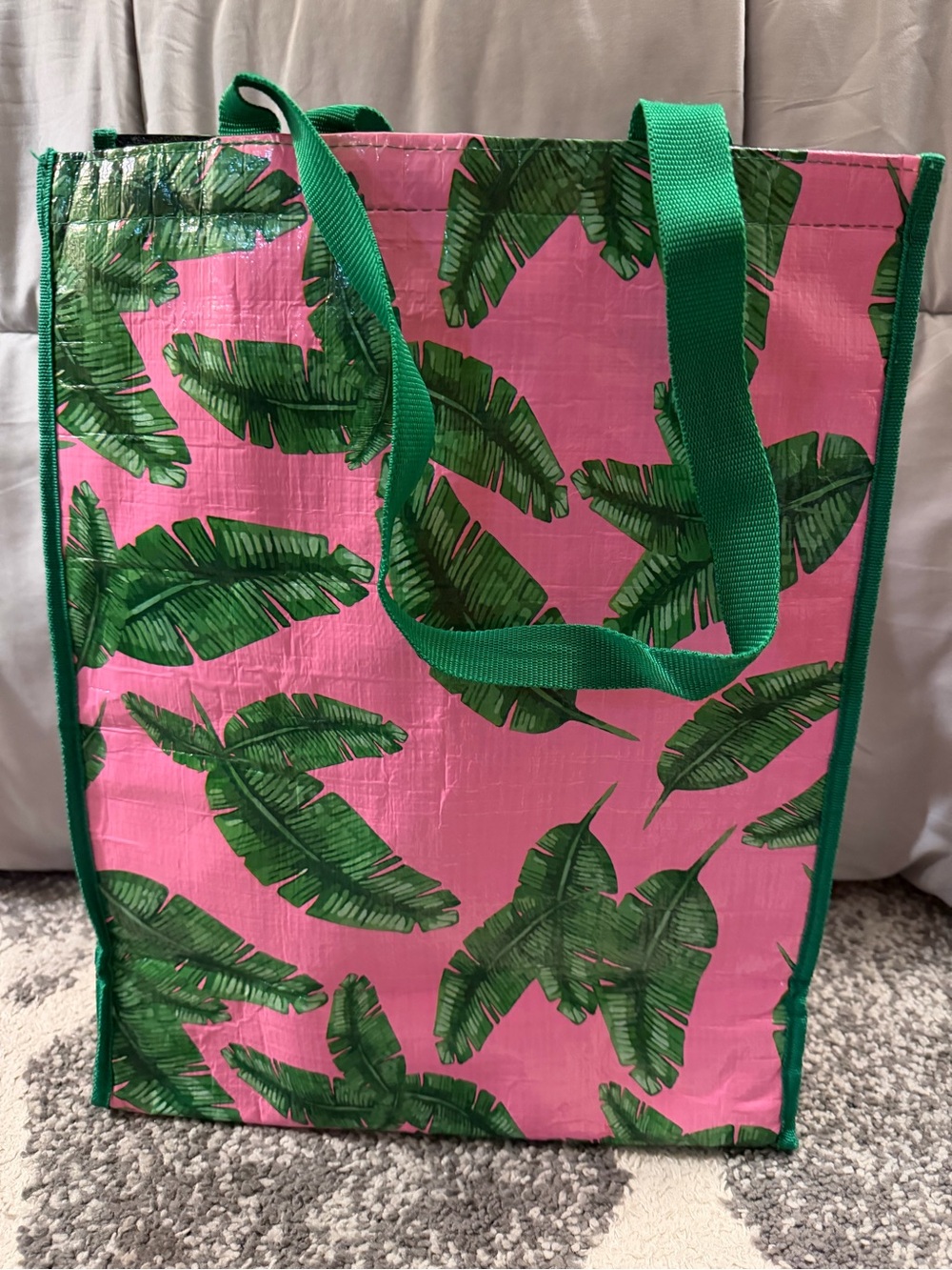 Preppy Tropical Leaf Insulated Tote Bag Pink & Green Bella Style, Toss Designs